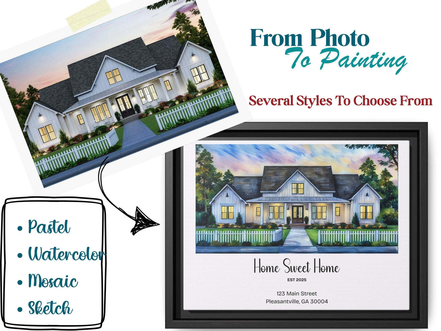 Home portrait, house painting, housewarming gift, our first home sign, home sweet home sign, watercolor home, house portrait, realtor gift