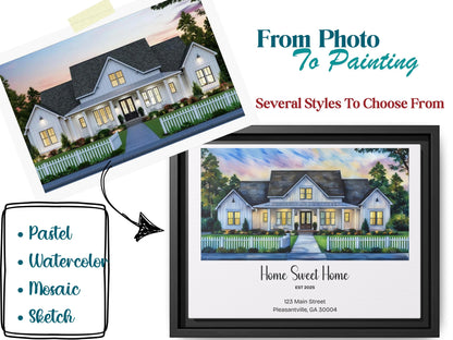 Home portrait, house painting, housewarming gift, our first home sign, home sweet home sign, watercolor home, house portrait, realtor gift